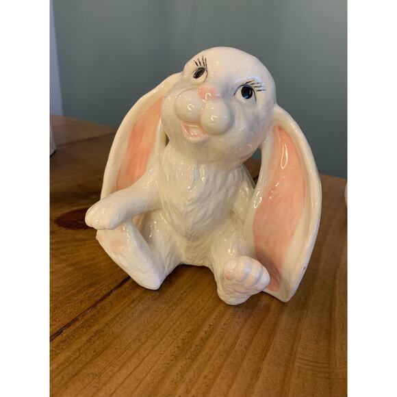 Ceramic Long Floppy Ear Bunnies Rabbits "Lopsy & Topsy" Vintage Holiday Figurine - Picture 3 of 8